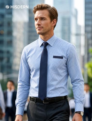 Image of HISDERN Mens Dress Shirt with Tie Pocket Square Set Classic Button Down Shirt Matching Tie Long Sleeve Shirts