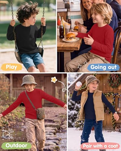 LessonZoo 3 Pack Boys Waffle Shirts Kid Long Sleeve Warm Tops 9-10Y 3Color - image 4
