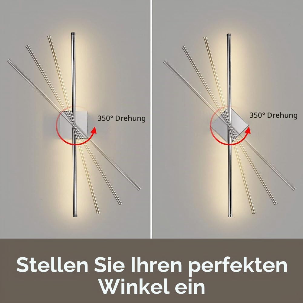 LED Akku Wandleuchte Kabellos mit Fernbedienung Innen Dimmbar Lang Wandlampe 350° Drehbare Spiegelleuchte Ohne Stromanschluss Wandbeleuchtung mit Timing USB Aufladbare Badezimmerlampe,Chrome