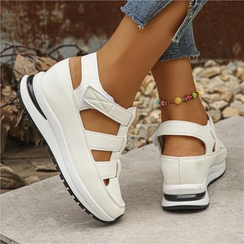 Women's Wedge Sandals, Casual Plus Size Closed Toe Breathable Hollow Platform Wedge Sandals, Summer Comfy Beach Holiday Shoes, for Walk, Travel, Shopping, Your Mother, Daughter, Friend3