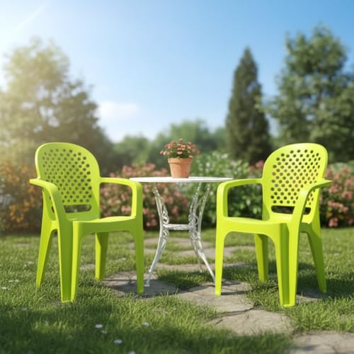 Image of Cello Crystal Armrest Plastic Chair | Chairs for Home, Garden, Living Room Indoor and Outdoor Use (Colour: Lime Green, Set of 2)