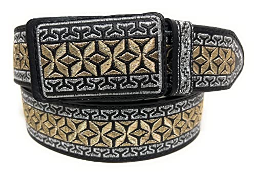 Men's Embroidered Western Belt, Cinto Vaquero Bordado Color Oro y Plata, Cinto Charro2