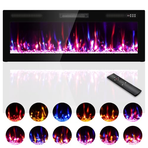 Image of Zionheat 50 inch Wide Screen Electric Fireplace-Wall Fireplace for Living Room-Fireplace Inserts /Wall Mounted with Remote Control, Timer, Dimmer, 12 Flame Colors, 750 /1500W