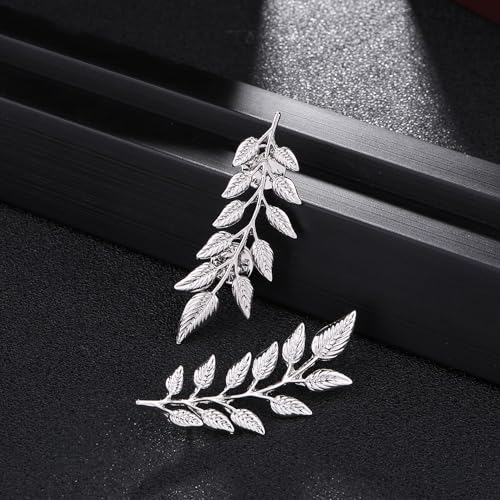 Image of coadipress Gentlemen Gold Silver Leaf Brooches Simple Elegant Retro Double Leaf Collar Pin Brooch Gold Silver Plant Leaves Brooches