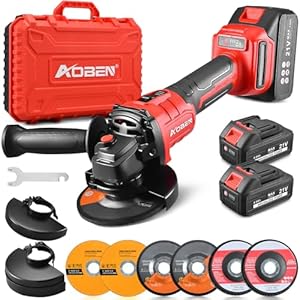 AOBEN Cordless Angle Grinder 4-1/2 inch, 21V Battery Grinder Tool, Power Electric Grinders, Brushless Motor, 2×4.0Ah Battery & Fast Charger, for Cutting, Griding, Polishing