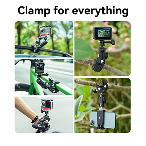 Image of TELESIN Camera Clamp Mount Bike Motorcycle Handlebar Mounts Accessories,360 Ball Joint Tube Roll Bar Holder Clip for GoPro Mission 1 PRO /DJI Osmo Pocket 4 / Action 6 5 4 / Insta360 Luna Ultra /Xtra Muse