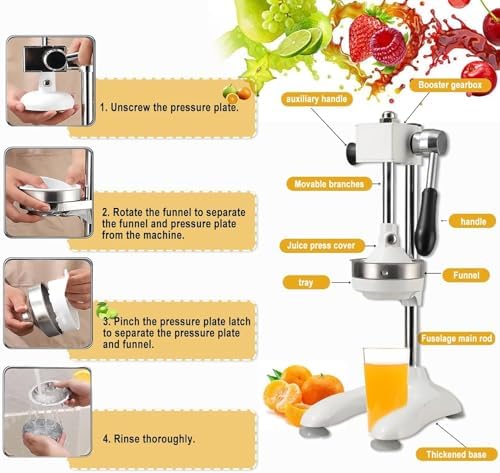 Premium Cast Iron Manual Juicer & Stainless Steel Lemon Squeezer, Heavy-Duty Citrus Press for Fresh Lemonade & Lime Juice (White) - Easy to Use & Durable