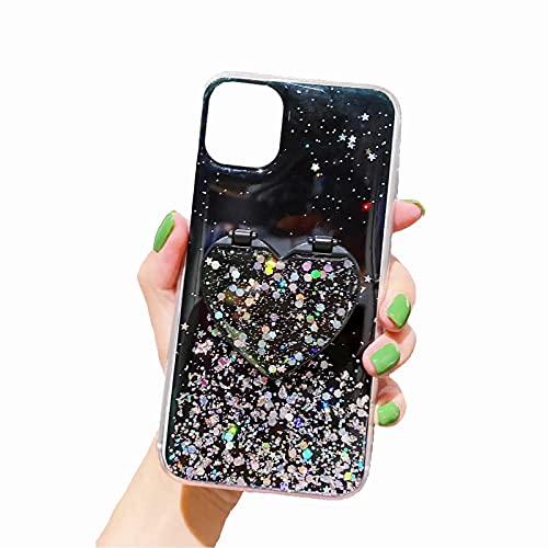 TYWZ Brillant Coque pour Oppo Find X3/X3 Pro,Silicone Glitter Sparkle Étoile Bling Transparent Cover Gel Soft Etui Flexible Case pour Fille Femmes-Cœur Miroir Supporter,Noir Cover