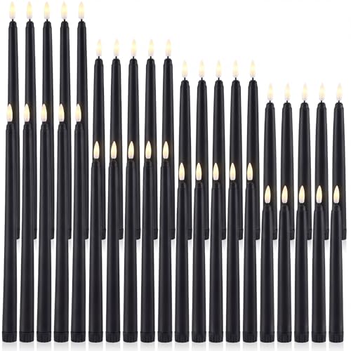 Baquler 40 Pcs Flameless Taper Candles LED Flickering Taper Candlesticks Bulk Battery Operated Flameless Candle for Wedding Halloween Christmas Birthday Decoration 8.5/9.7/10.8/12.8 Inch (Black)