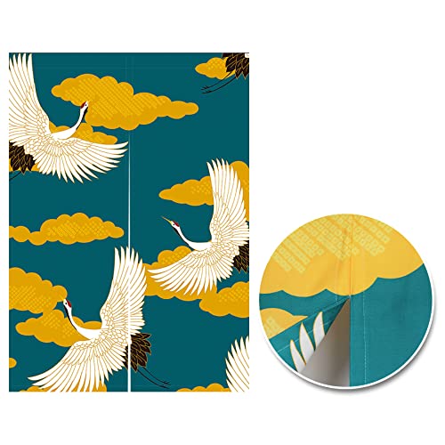 LIGICKY Japanese Noren Doorway Curtain Double Sided Cranes Printed Window Treatment Door Tapestry for Home Kithche Resturant Sushi Decoration 85 x 120 cm (Double Sided)