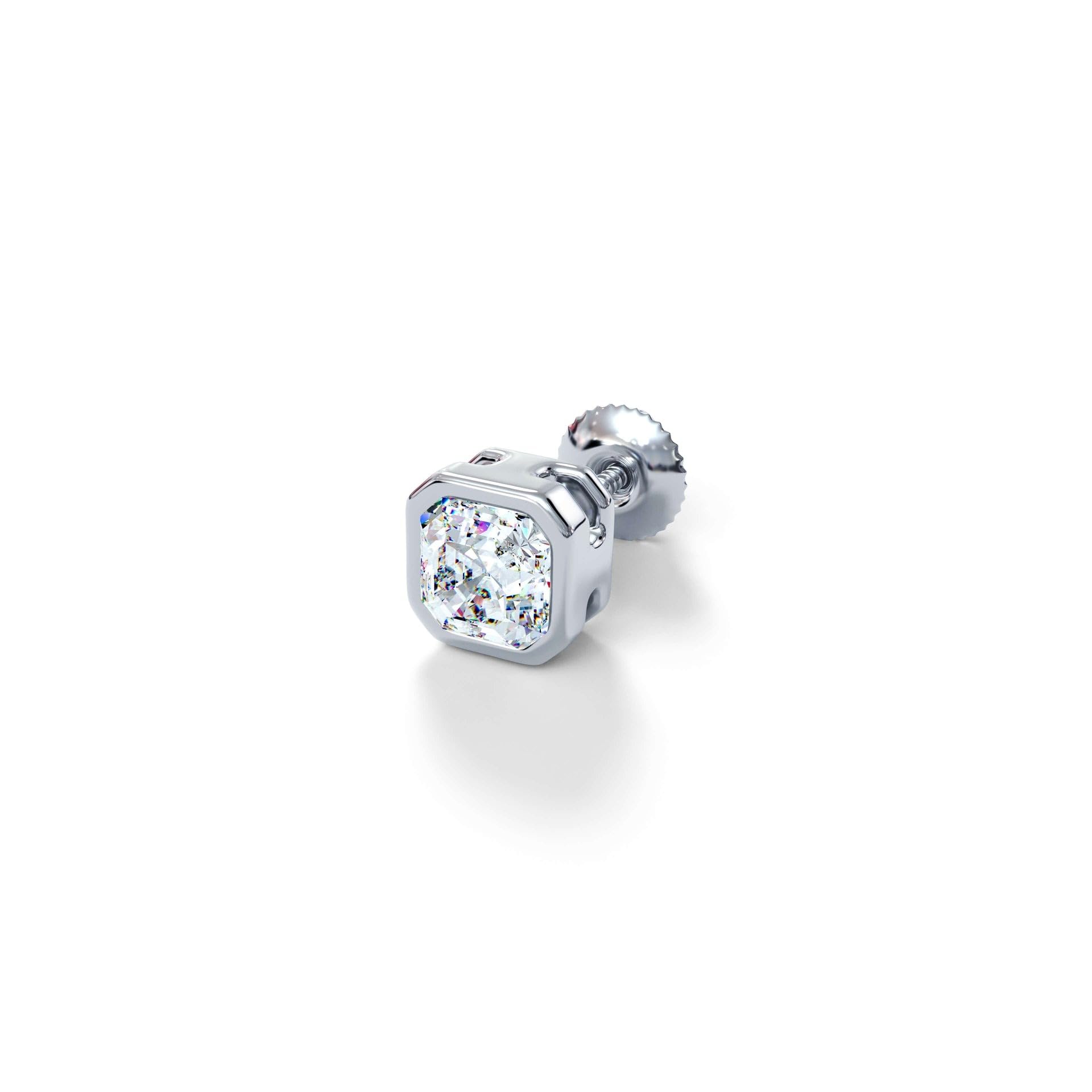 Asscher Cut Solitaire Cubic Zirconia Stud Earring (Single Stud) for men | Classic Square CZ Earring-image-35