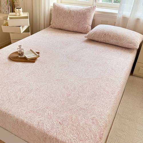 Drap housse 180x200 rose en velours de lait épais Daesar pour matelas double - 2
