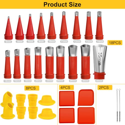 32 Stück Universal Integrierte Gummidüse Werkzeug Kit, Edelstahl Dichtungsdüse Silikon Silikonspritze Aufsätze, Einteiliger Edelstahldüsen Silikon spitzen Kartuschenspitzen für Verstemmen