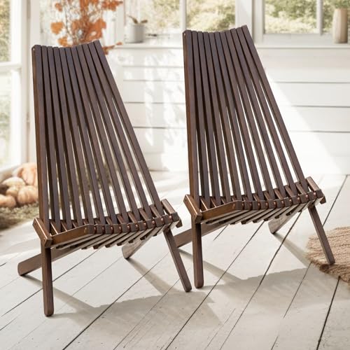 IDZO Elina FSC Eucalyptus Tamarack Chairs, 300Lbs Capacity Modern Adirondack Style, Wooden Folding Seats, for Fire Pit Outdoor & Indoor - Cinnamon, Set of 2