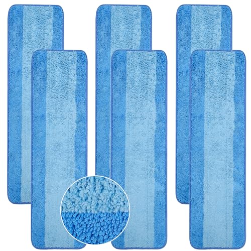 6 Pack Microfiber Cleaning Pads are Compatible with Bona Mop,18 Inch Replaceable Mop Pad Refill,Washable & Reusable Blue Microfiber Mop Pads for Hardwood and Hard-Surface Floors