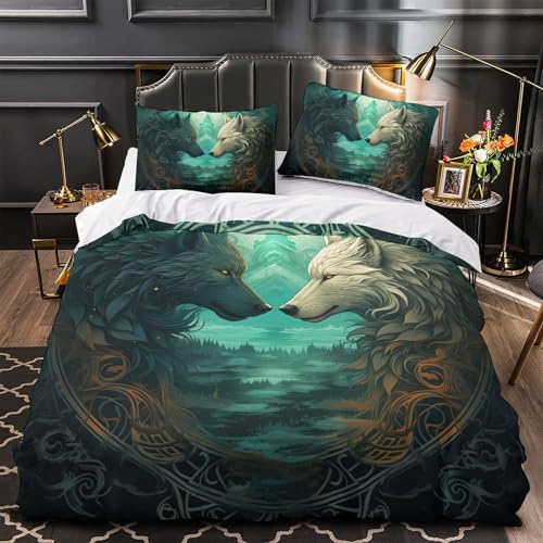Parure de lit microfibre douce King Size motif loup avec fermeture éclair pratique - 4