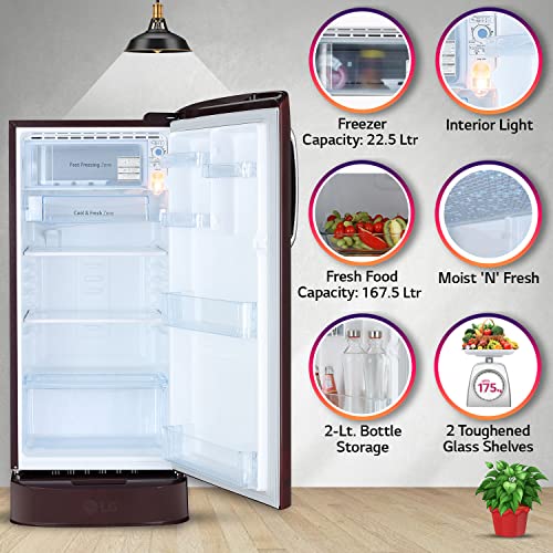 Image of LG 190 L 5 Star Inverter Direct-Cool Single Door Refrigerator Appliance (GL-D201ASQZ, Scarlet Quartz, Base stand with drawer & Fast Ice Making, 2022 Model)