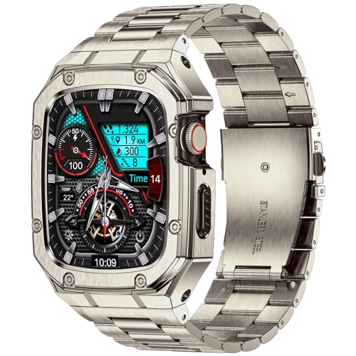 Image of BAITEYOU Stainless Steel Band with Case Compatible with Apple Watch Series SE 3 2 1 /6 5 4 (40mm) Series 9 8 7 3 2 1 (41mm 38mm), Metal Protective Bumper Cover for iWatch Bands Men (Titanium Color)