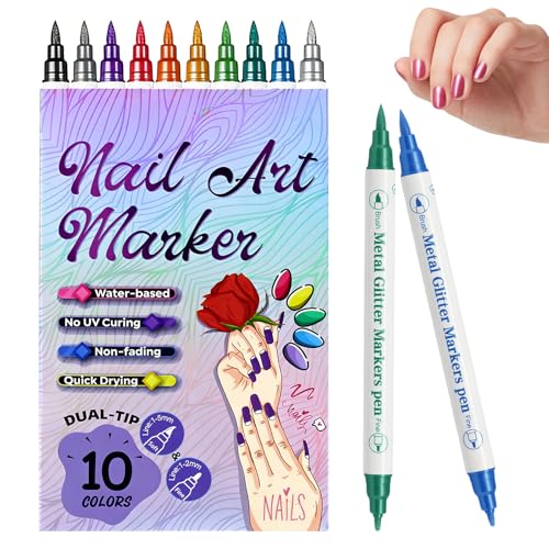 KUIRUNRX® Juego de 10 Rotuladores de Pintura de Uñas, Punta per Unghie Penna per Nail Art Fai Da te Graffiti Pen para Dibujar, Delinear y Puntear en Decoración
