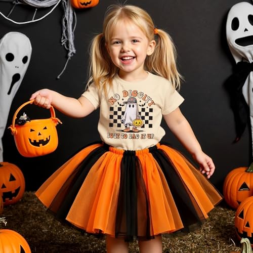 MODNTOGA Halloween Crewneck T-Shirt Toddler Boy Girl Pumpkin Ghost Graphic Shirt Baby Funny Letter Print Spooky Season Tops2