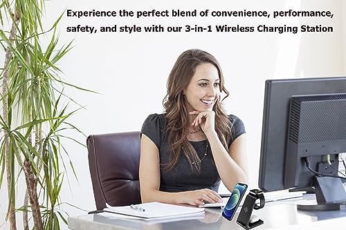 Wireless Charger Stand Dock 3 in 1 Fast Qi Wireless Charging Station for Multiple Devices Apple Watch Ultra/8/7/6/SE/5/4/3/2,Airpods Pro,iPhone 15/15 Pro/14/13/12/11/X/Pixel 7/6 Phones,Women Men Gift