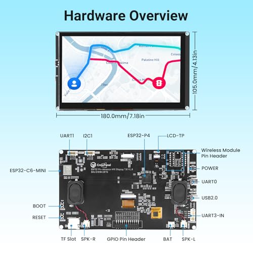 Image of 7 Inch ESP32-P4 Display, 800x480 IPS Touch Screen with ESP32-P4 & ESP32-C6, Up to 400MHz, Support Wi-Fi 6, Bluetooth 5.3 (BLE), AI Speech Interaction, Compatible with Arduino, ESP-IDF, LVGL