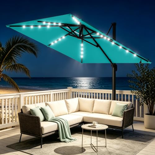 AreShark 11×11FT Solar LED Cantilever Umbrella, Double-Top Outdoor Patio Offset