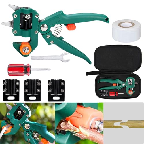 panemy Pfropfen Werkzeug Kit, Gartenarbeit Pfropfwerkzeug, Garden Graft Tool, 2-In-1-Pfropfwerkzeug mit Zwei Ersatzklingen und Veredelungsfolie zum Veredeln und Beschneiden von Obstbäumen im Garten
