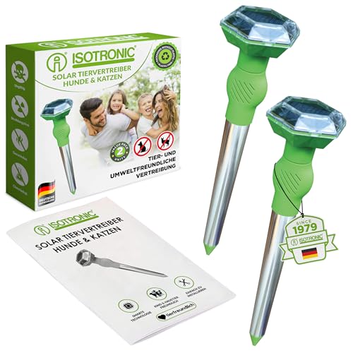 Preisvergleich Produktbild ISOTRONIC Ultraschall Solar Tiervertreiber, Katzenschreck, Hundeschreck bis zu 5m Reichweite, Bewegungsmelder, Wetterfest IP44, NI-MH Akku, Frequenz 25kHz (Grün) (2)