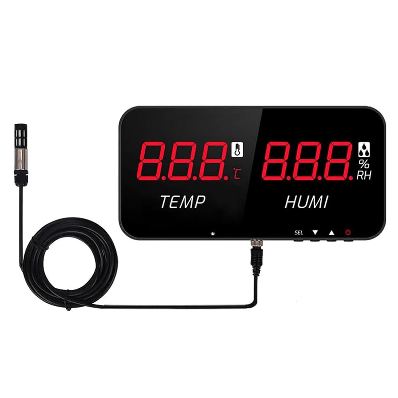 Misuratore di Temperatura E umidità da Parete, Termometro Igrometro per Serra con Display a LED, Termometro Digitale LCD da 13 Pollici, con Sensore da 5 M, Intervallo -20-80 ℃, per Interni