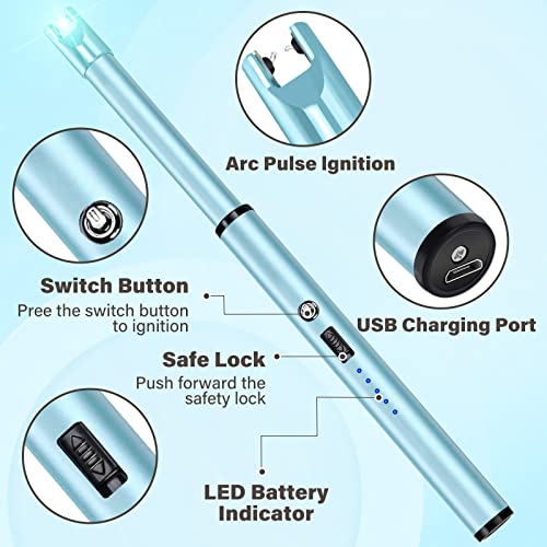 Image of Candle Lighter Long Neck Windproof Electric Arc Lighter for Gas Stove Fireplace BBQ Kitchen Grills (Sky Blue)
