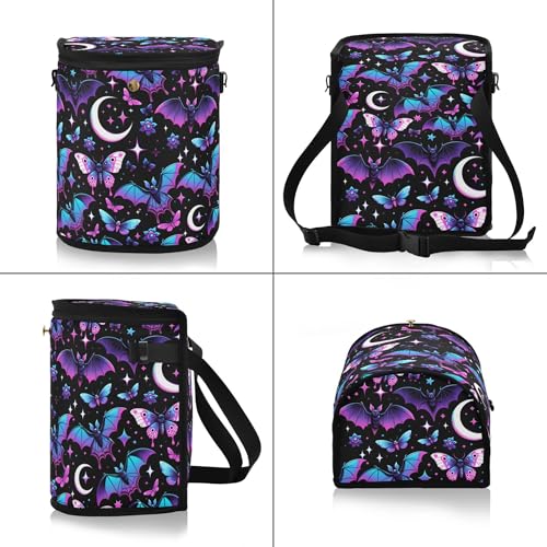 Image of MNSRUU Car Trash Can with Lid, Neon Purple and Bats Stars and Moons Car Trash Bag Hanging Organizers and Storage for Front Back Seat, Leak-Proof Trash Bin