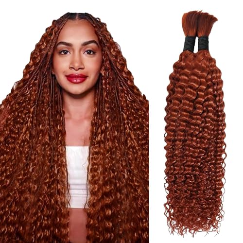 350 Human Hair for Boho Braids 18 Inch Boho Hair for Braiding 2 Bundles 110g 12A Ginger Curly Boho Braids for Human Hair Bulk (Ginger350, 18inch)