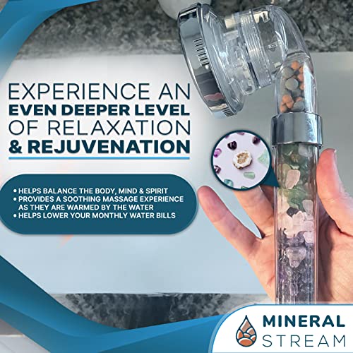 MineralStream Chakra Shower Head - Handheld Showerhead Replacement Chakra Stones, Green Jade, Rose Quartz, Amethyst - Image 2