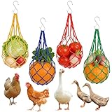 Lot de 4 filets de nourriture pour poules à suspendre - Activité extérieure avec crochets pour légumes et collations - Distributeur automatique de nourriture pour poulailler et cages à oiseaux - Activité de picoration contre l'ennui