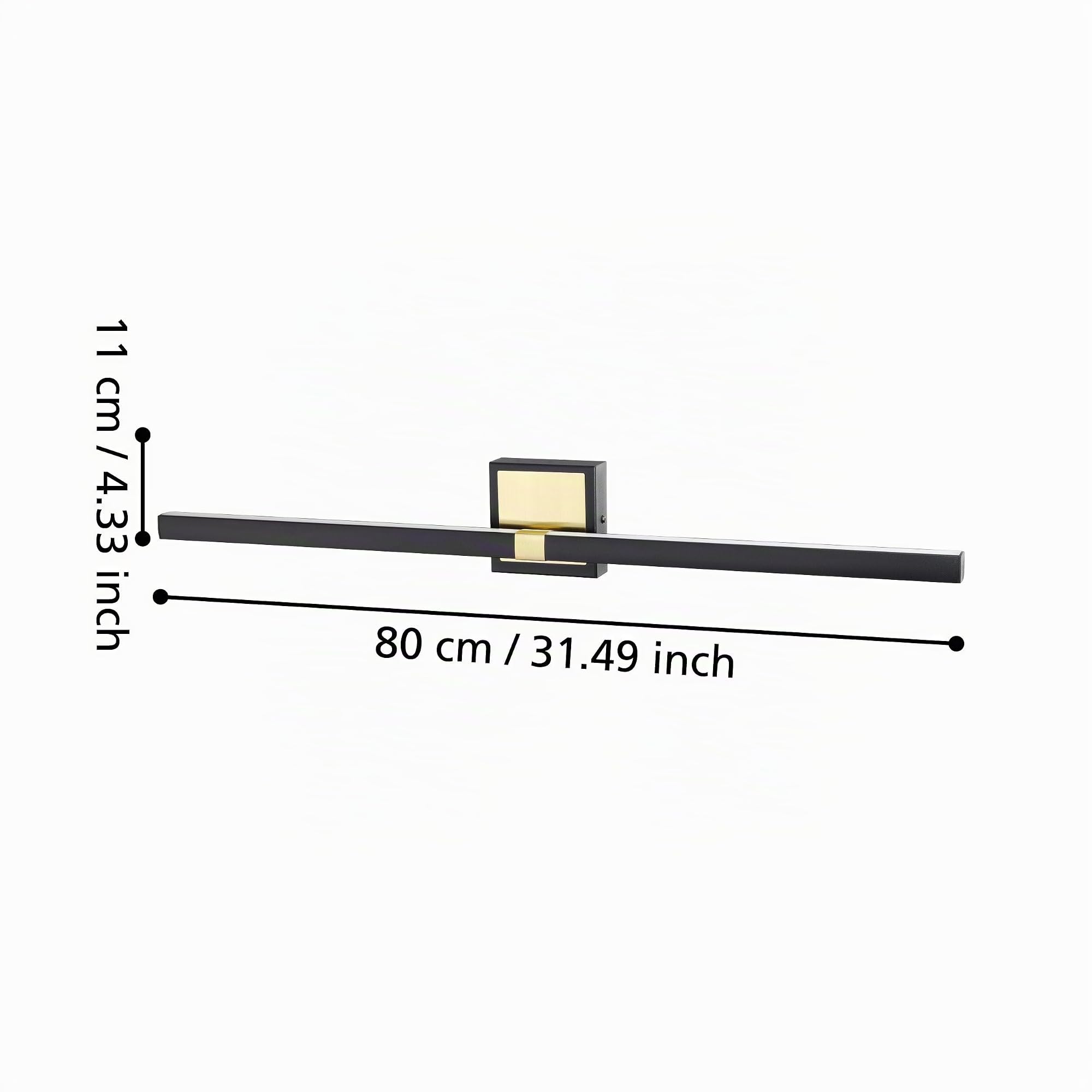 Eglo Peguera - Lampada da parete a LED, lampada per specchio dritta | per bagno, in metallo nero e ottone, colore luce bianco caldo, IP44, 80 cm