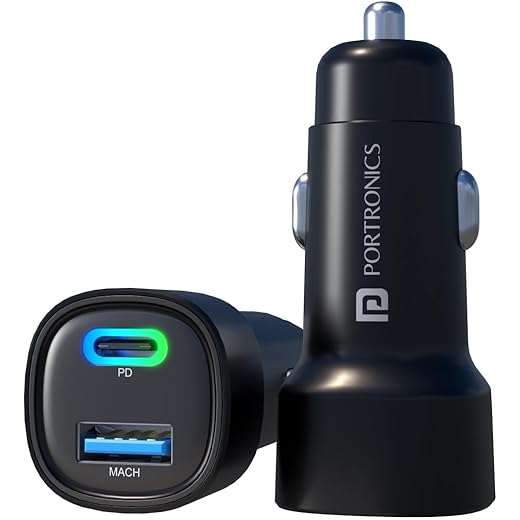 Portronics Car Power 30 Dual Output Fast Car Charger with 30W Type-C PD & 30W USB, LED Indicator, Charging Adapter Compatible with Cars for iPhone & Android Smartphone, Smartwatch(Black)