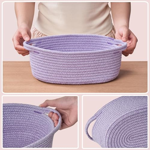 Image of Small Woven Gift Basket Empty with Bag & Ribbon, Storage Basket for Father's Day for Dad, Baby Shower, Raffle, Birthday, Cute Organizer with Handles, 12 inchx8 inchx5 inch, Purple