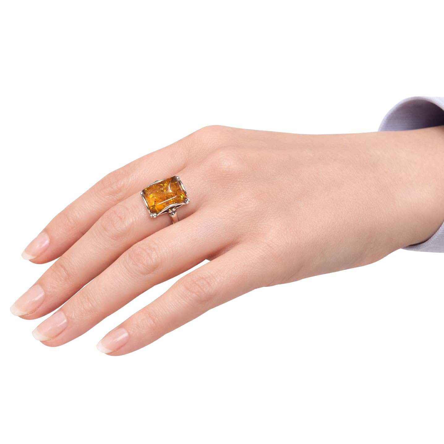Holiday Gift Shops Sterling Silver and Baltic Honey Amber Rectangle Ring Makell: 6
