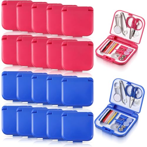 Exclaith 20 Pack Mini Travel Sewing Set Portable Sewing Kit Emergency Sewings Kit Travel Small with Threads Scissors Needles for Women Mom Traveler Adults Beginner Blue Rose Red