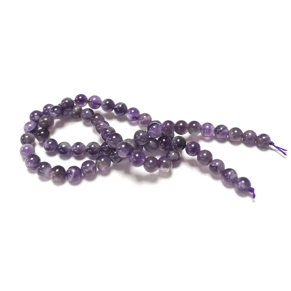 Strand Of 62+ Purple/Grey Chevron Amethyst 6mm Plain Round Beads - (GS1255-1) - Charming Beads
