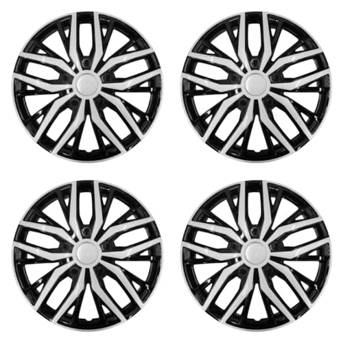 14 Inch Hubcaps with Adjustable Steel Retention Rings Premium ABS Universal Fit Set of 4 Wheel Covers (Silver-Black)