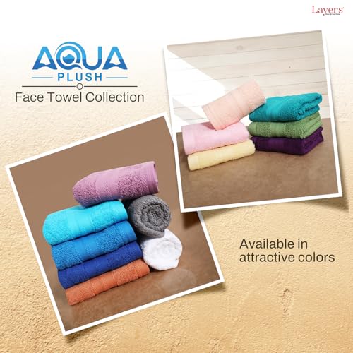Image of Layers 100% Cotton Face Towels | 450 GSM Soft & Highly Absorbent | Aqua Plush Collection | Pack of 12 Super Soft Towels for Men & Women | 30 x 30 cm - Green