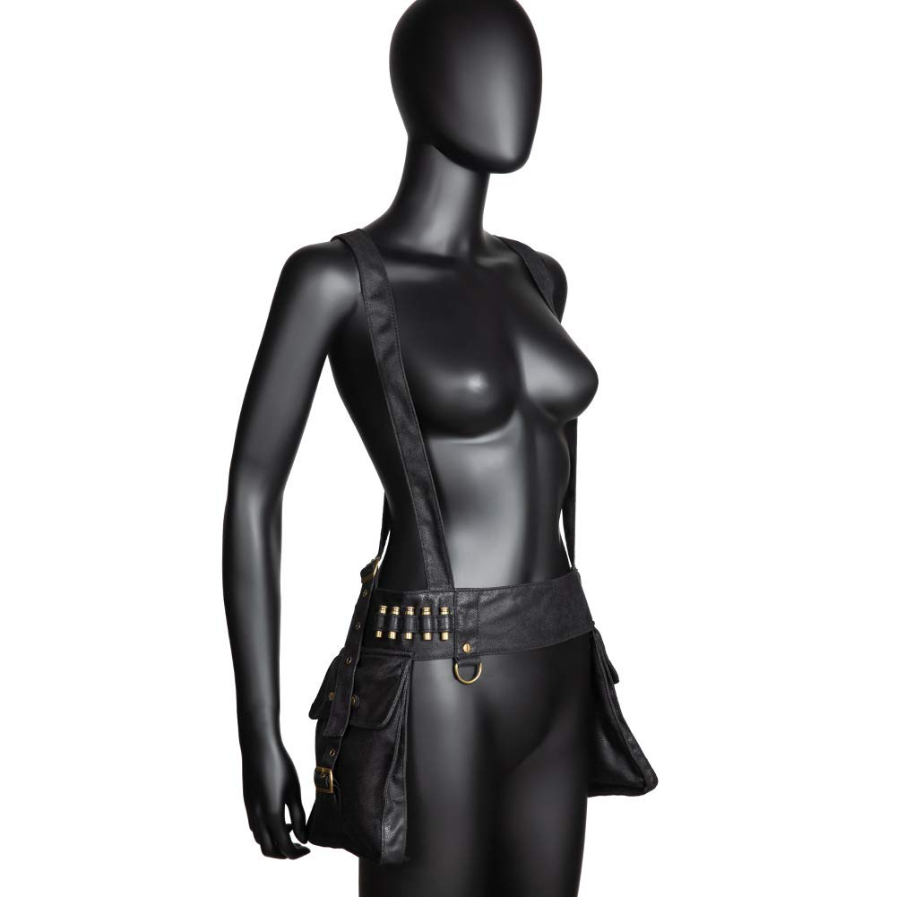 Torba na akcesoria na ramię ze skóry PU, modny gotycki skórzany pokrowiec podróżny piesze wycieczki skórzane motocykl nerka, Black, Medium, Punk