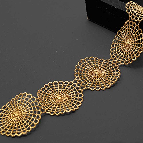 2-Yards Metallic Lace Trim for Bridal, Costume or Jewelry, Crafts and Sewing, 2 Inch, LP-MX-3282 (Gold)