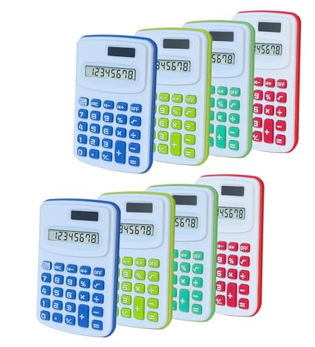 Basic Calculator 8 Digit Silicone Button Desktop Calculator (4 Colors, Set of 8) (B, Pack of 8)