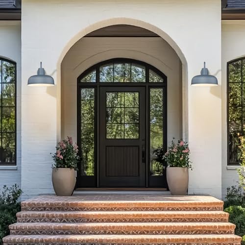 Image of Darkaway 2pcs Solar Barn Light, Industrial Outdoor Wall Light Dusk to Dawn Wall Sconce Gooseneck Exterior Wall Mount Lighting with Hammered Dome Metal Shade for House Garage Porch Entry Hallway