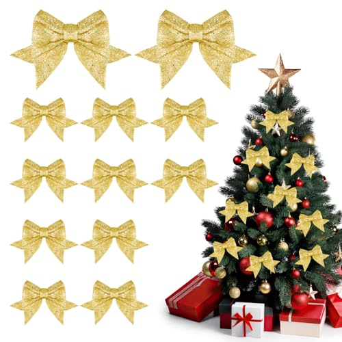 Moosono 12 Stück Weihnachten Schleifen Gold, Glitzer Weihnachtsbaum...