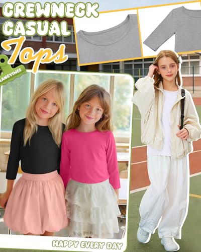 Image of 4 Pack Girls 3 /4 Sleeve T Shirts Kids Crewneck Elbow Sleeve Casual Tops Solid Basic Cute Teen Tees 5-14Y