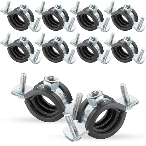 Poppstar 10x Schraubrohrschellen (Spannbereich 26-28 mm 3/4) mit Stockschrauben M8*90 und Dübeln W1 Stahl verzinkt